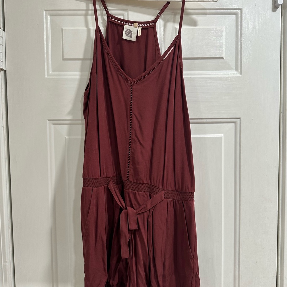 Anthropologie Lilka Nelisa Burgundy Ladder Lace Detail Tank Romper